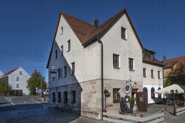 Residential and commercial building, built in 1972, today restaurant, Mauergasse 16, Lauf an der Pegnitz, Middle Franconia, Bavaria, Germany