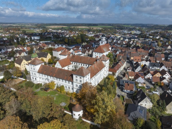 Aerial view of the city of Messkirch with Messkirch Castle and Castle of the Counts of Zimmern, Sigmaringen district, Baden-Württemberg, Germany