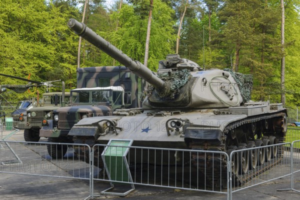 Disused US battle tank type M60 A3 in the Point Alpha open-air museum on the former inner German border with the GDR Eastern Bloc, Point Alpha Memorial, former zone border, Rasdorf, Hesse, Geisa, Thuringia, Germany