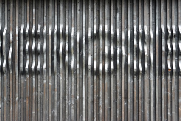 Wooden slats on a building on Freibergsee, Oberstdorf, Oberallgäu, Allgäu, Bavaria, Germany