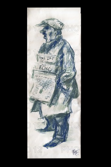 Original caricature by artist Rudolf Führmann, 1909 to 1976, Lüneburg, Lower Saxony, Germany