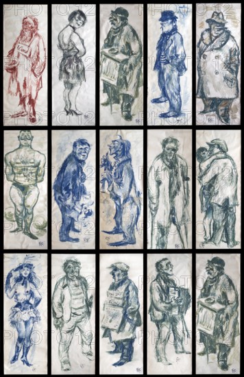 15 original caricatures by artist Rudolf Führmann, 1909 to 1976, Lüneburg, Lower Saxony, Germany