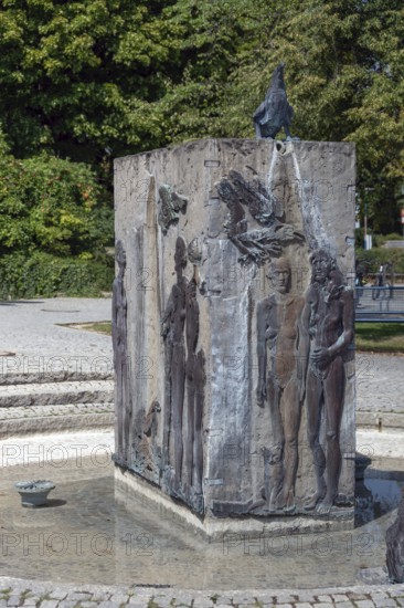 Zanner Brunnen, created by artist Christa Bruder-Schön, installed in 2017 in front of Kurfürstenbad, Amberg, Upper Palatinate, Bavaria, Germany