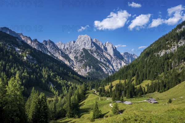 The southern falls of the Reither Alm above the Bindalm in the Klausbach Valley, Berchtesgaden National Park, Berchtesgaden Alps, Bavaria, Germany