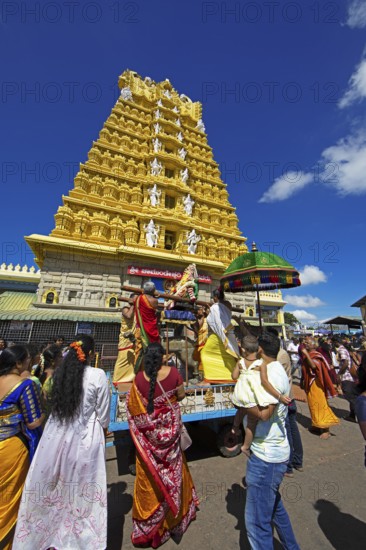 Puja at Chamundeswar Hindu Temple on Chamundi Hill, Indian pilgrims at the temple, Mysore or Mysore, Karnataka, India