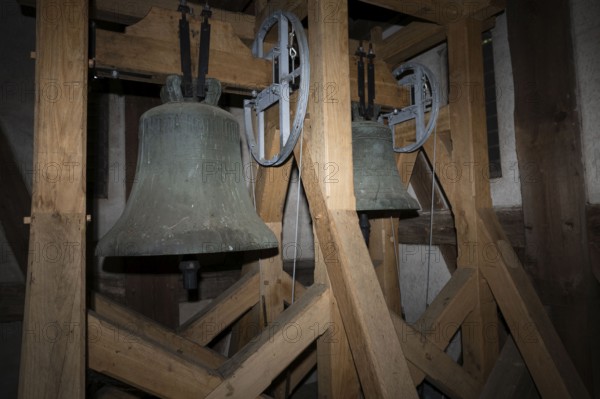 Church bells, bell tower, Duben village church, Brandenburg, Germany