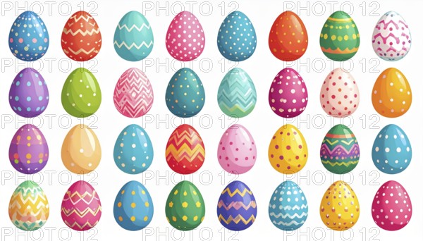 Set of easter eggs flat design on white background, abstract vector wallpaper illustration, banner for springtime, AI generated