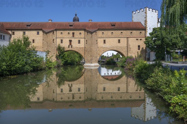 The so-called city glasses, late medieval water gate building over the Vils, Amberg, Upper Palatinate, Bavaria, Germany