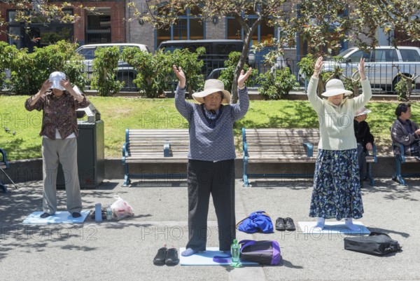 Chinese Americans practicing Tai Chi, Chinatown, San Francisco, California, USA