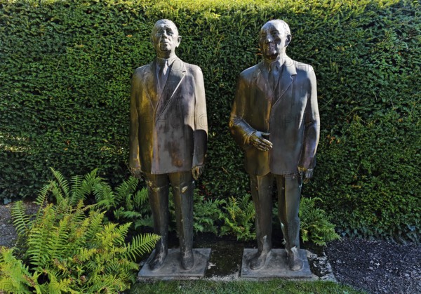 De Gaulle and Adenauer statues in the garden of Adenauer's House, Federal Chancellor Adenauer House Foundation, Rhöndorf, Bad Honnef, North Rhine-Westphalia, Germany