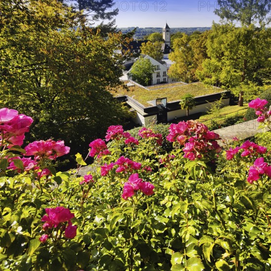 Konrad Adenauer House, view from the garden of St. Mary's Church, Stiftung Bundeskanzler-Adenauer-Haus, Rhöndorf, Bad Honnef, North Rhine-Westphalia, Germany