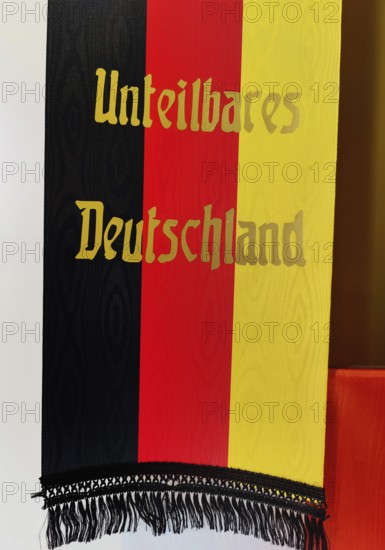 Mourning ribbon with the inscription Indivisible Germany, exhibition, Stiftung Bundeskanzler-Adenauer-Haus, Rhöndorf, Bad Honnef, North Rhine-Westphalia, Germany