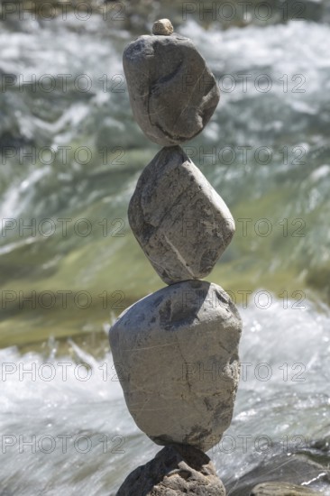 Steinmännchen im Ostertalbach, a ravine in the Gunzesried Valley near Blaichach, Oberallgäu, Allgäu, Bavaria, Germany