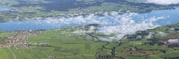 Panorama from Tegelberg, 1881m, on Schwangau, Waltenhofen, Hopfensee and Forggensee, Ostallgäu, Bavaria, Germany