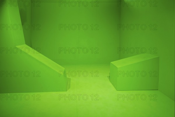 An empty room, all in the color green, Hesse, Germany