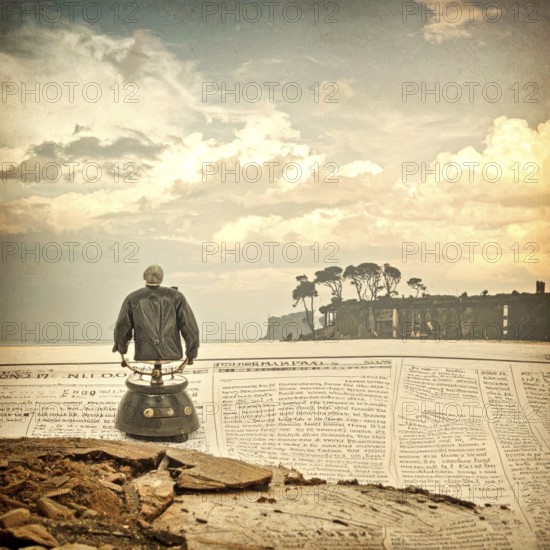 Grunge old public newspaper, texture background wallpaper illustration, vintage tattered yellow press news, AI generated