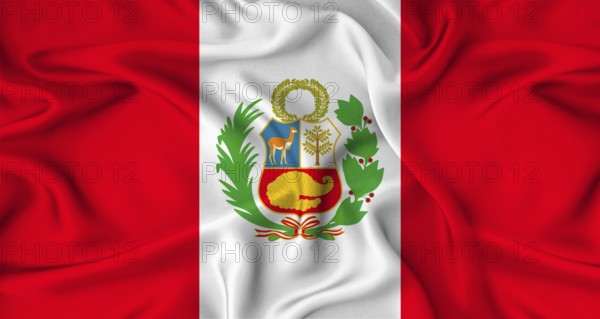 Realistic Peru flag waving. Close up of flag of Peru with cloth texture