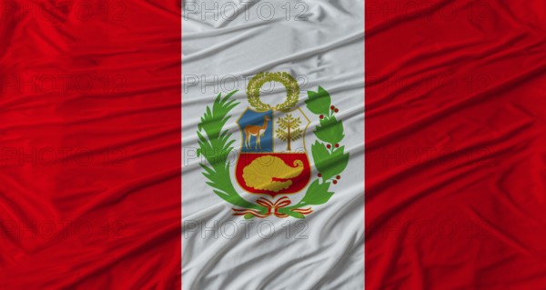 Peruvian flag waving. Flag of Peru with cloth texture
