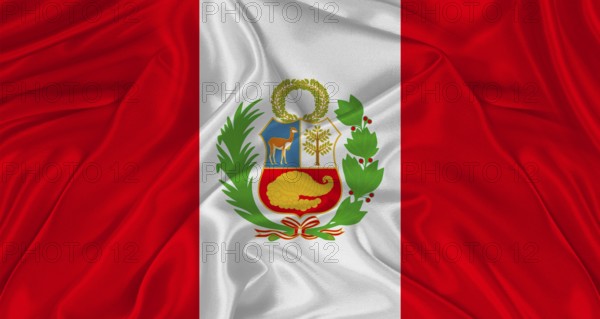 Flag of Peru with cloth texture. Close up of Peru flag waving