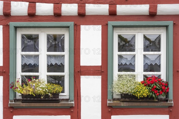 The old town of Ahrweiler, half-timbered house, renovated, restored, partly rebuilt after the flood in the Ahr Valley in July 2021, Rhineland-Palatinate