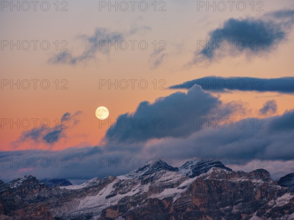 Full moon over the Dolomites, Trentino, South Tyrol, Italy