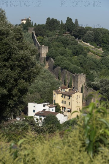 Old city wall below the church of San Miniato al Monte, Florence, Tuscany, Italy