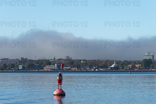 Kiel naval port, district of Wik, navy, ships, buoy, Olympic rings, Schleswig-Holstein, Germany