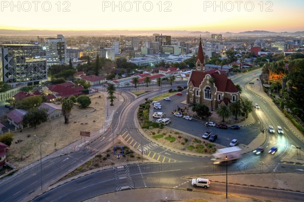 View of the Evangelical Lutheran Christ Church from 1910, sunset, Windhoek, Khomas region, Namibia