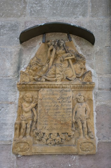 Epitaph of a citizen from Kosbach from 1827, at St. Mary's Church in the fortification, Hannberg, Middle Franconia, Bavaria, Germany