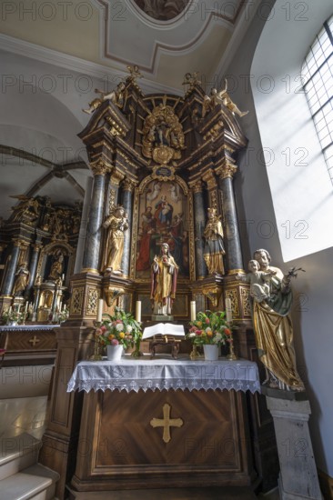 Baroque side altar, created 1726 to 1727, Nativity Church, fortified church, third largest fortified church in Germany, Hannberg, Middle Franconia, Bavaria, Germany