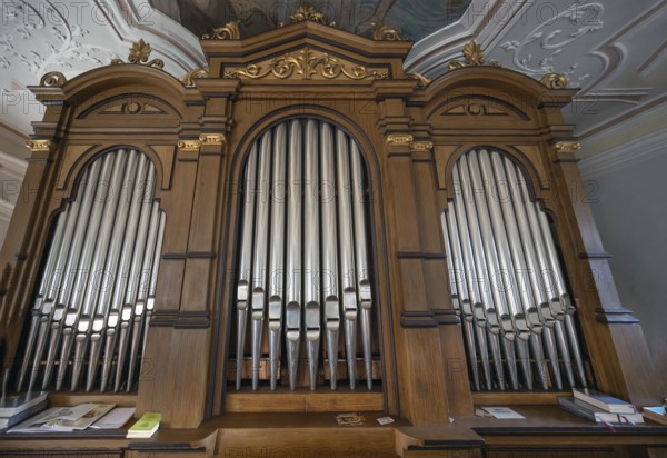 Romantic organ, built in 1844, Church of the Nativity of Mary in Kircheburg, Hannberg, Middle Franconia, Bavaria, Germany