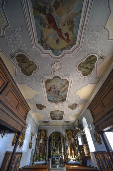 Interior of the Nativity Church, fortified church, third largest fortified church in Germany, Hannberg, Middle Franconia, Bavaria, Germany