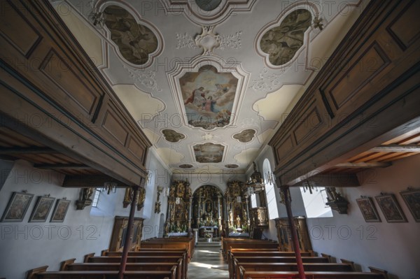 Interior of the Nativity Church, fortified church, third largest fortified church in Germany, Hannberg, Middle Franconia, Bavaria, Germany