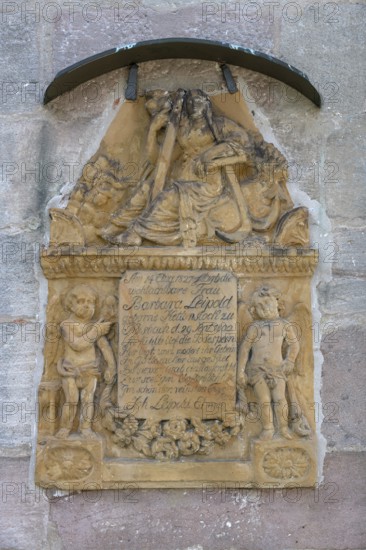 Epitaph from 1827 at the Nativity Church, Kirchenburg, Hannberg, Middle Franconia, Bavaria, Germany