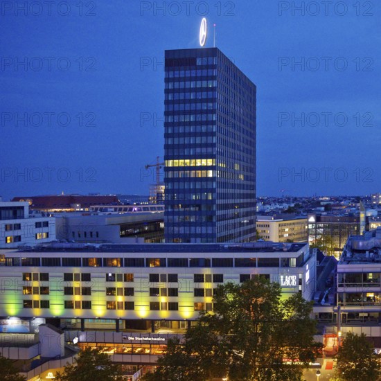 Europa-Center seen from an elevated position in the evening, Charlottenburg, Berlin, Germany