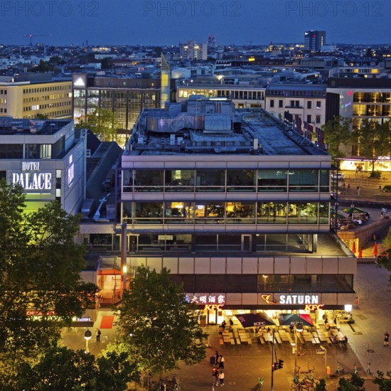Part of the Europa-Center seen from an elevated position in the evening, Charlottenburg, Berlin, Germany
