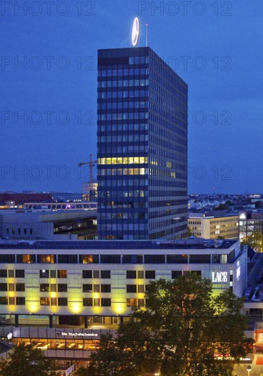 Europa-Center seen from an elevated position in the evening, Charlottenburg, Berlin, Germany