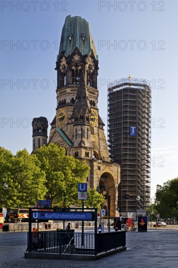 Kaiser Wilhelm Memorial Church with Kurfürstendamm subway stop, Berlin, Germany