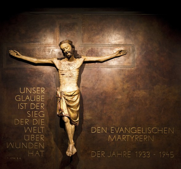 Kaiser Wilhelm Memorial Church, New Church, bronze plaque with Christ commemorating the Protestant martyrs from 1933 to 1945, Berlin, Germany