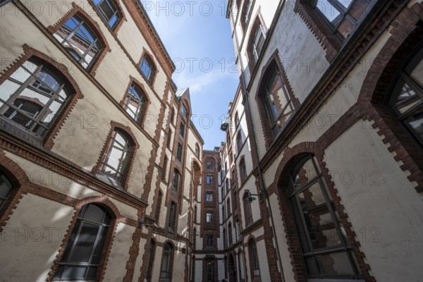 Courtyard near the door in Speicherstadt, Speicherstadt. Hamburg, Germany