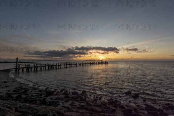 Sunset over the North Sea near Utersum, Föhr Island, Schleswig-Holstein, Germany