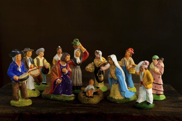 Traditional Provençal terracotta Santons figurines displayed for a crib in France showcasing local craftsmanship and heritage