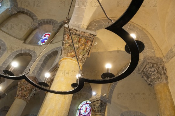 Interior of Romanesque church of Saint Nectaire, Notre-Dame-du-Mont-Cornadore, Puy de Dome, Auvergne-Rhone-Alpes, France