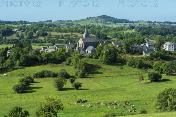 Village of Chastreix in Auvergne Volcanoes Regional Park. Puy de Dome. Auvergne Rhone Alpes. France
