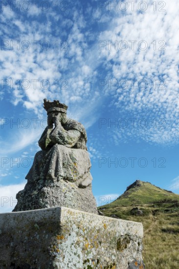 Statue of Virgin Mary. Roc de Courlande in Auvergne Volcanoes Regional Park. Puy de Dome. Auvergne Rhone Alpes. France