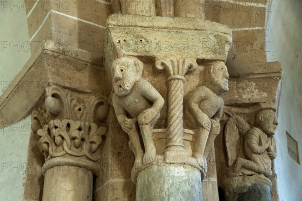 Sculptures of the romanesque church of Mailhat, Puy de Dome department, Auvergne-Rhone-Alpes, France
