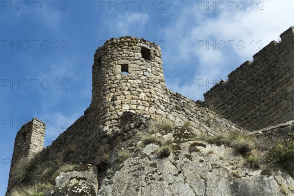 Saint Andre de Chalencon village. Ramparts of castle of Chalencon. Haute Loire. Auvergne Rhone Alpes. France