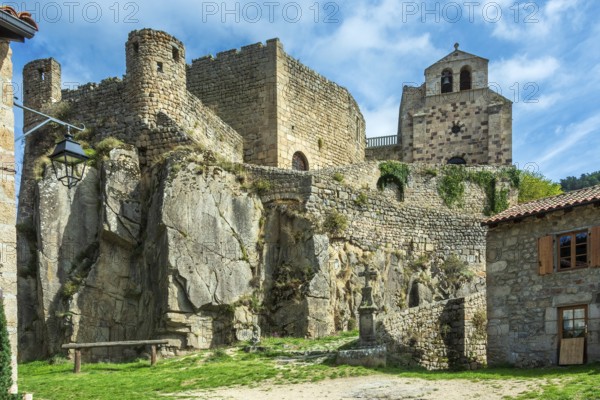 Saint Andre de Chalencon village. Castle and Chapel of Chalencon. Haute Loire. Auvergne Rhone Alpes. France