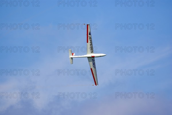 A Marganski MDM-1 Fox glider with the registration D-9107 during a flight demonstration as part of an air show at the Rossfeld in Metzingen-Glems, Baden-Württemberg, Germany, for editorial use only