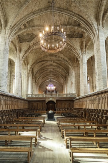 Choir stalls and Pope Clement VI tomb Saint Robert Abbey, La Chaise Dieu, Haute Loire, Auvergne Rhone Alpes, France